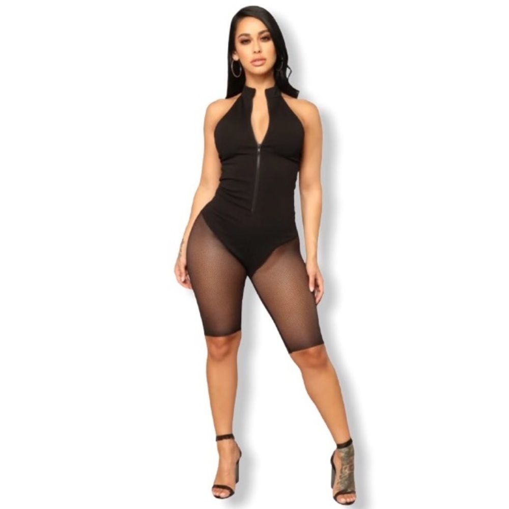Black Mesh Romper From Fashion Nova